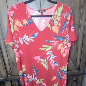 Christian Siriano Women's Dress Size‎ L Red Floral Stretch Short Sleave